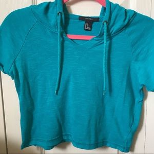 Teal cropped short sleeved hoodie from Forever 21